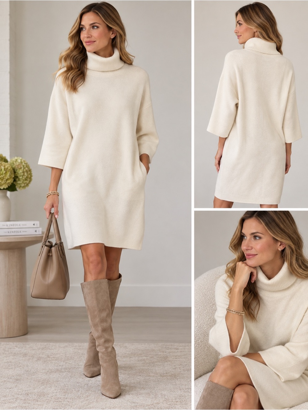 NWT Pomander Place Tuckernuck Winter White Vivianne Turtleneck Dress S
